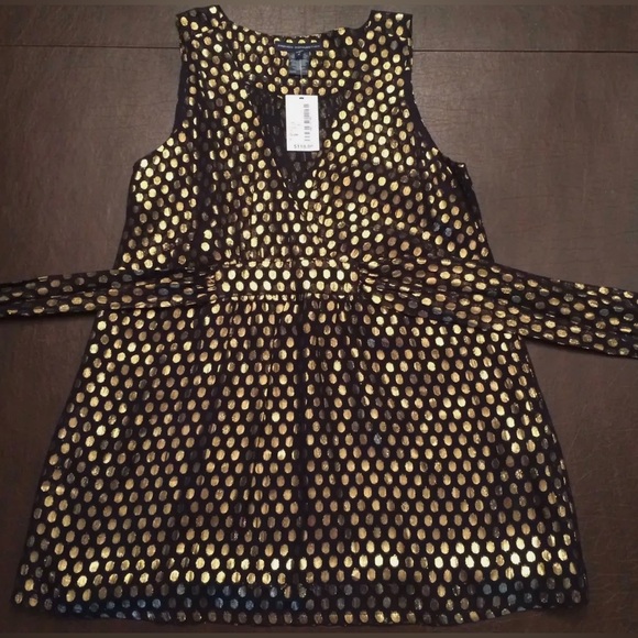 French Connection sleeveless black top with gold dots - Size 4 - Picture 2 of 9